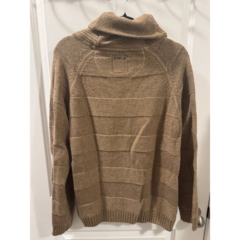 Point Zero Sweater Men L Brown Shawl Collar Knit Button Long Sleeves Pullover - Picture 8 of 10